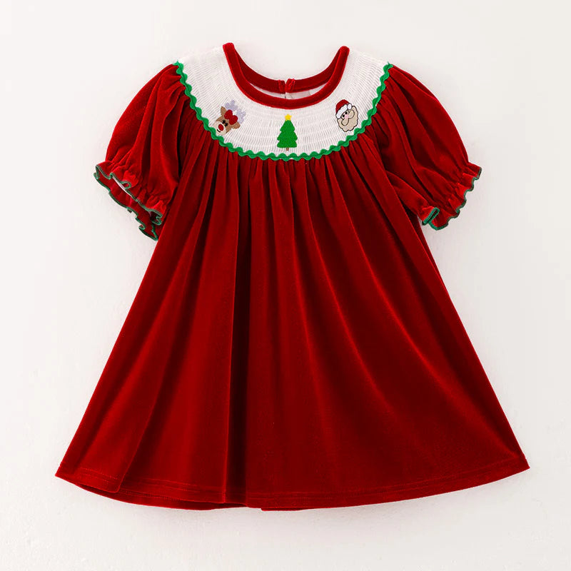 Red Velvet Smocked Dress