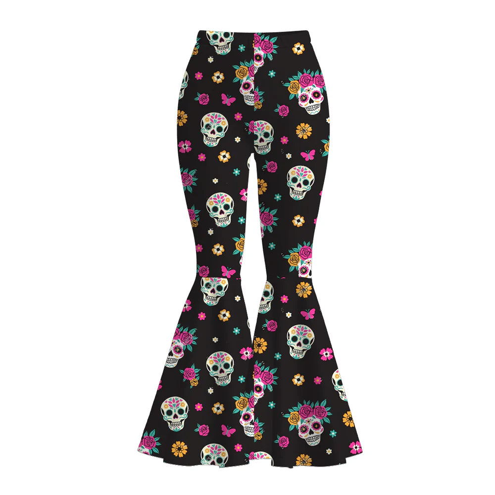 Adult Sugar Skull Flare Pants | Preorder