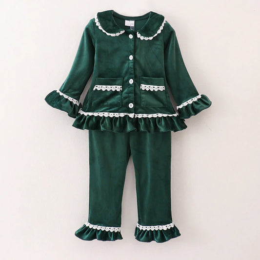 Green Velvet Christmas Pjs (Girls) | Preorder