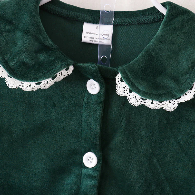 Green Velvet Christmas Pjs (Girls) | Preorder