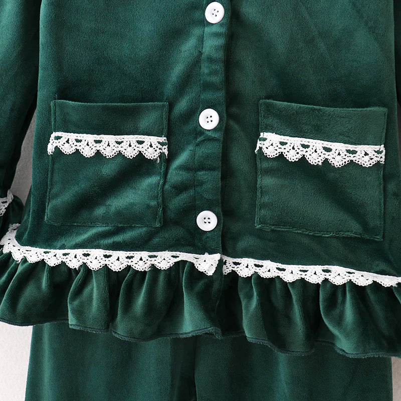 Green Velvet Christmas Pjs (Girls) | Preorder