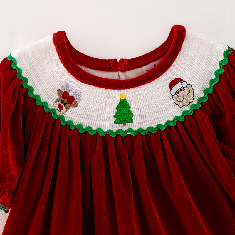 Red Velvet Smocked Dress | Preorder