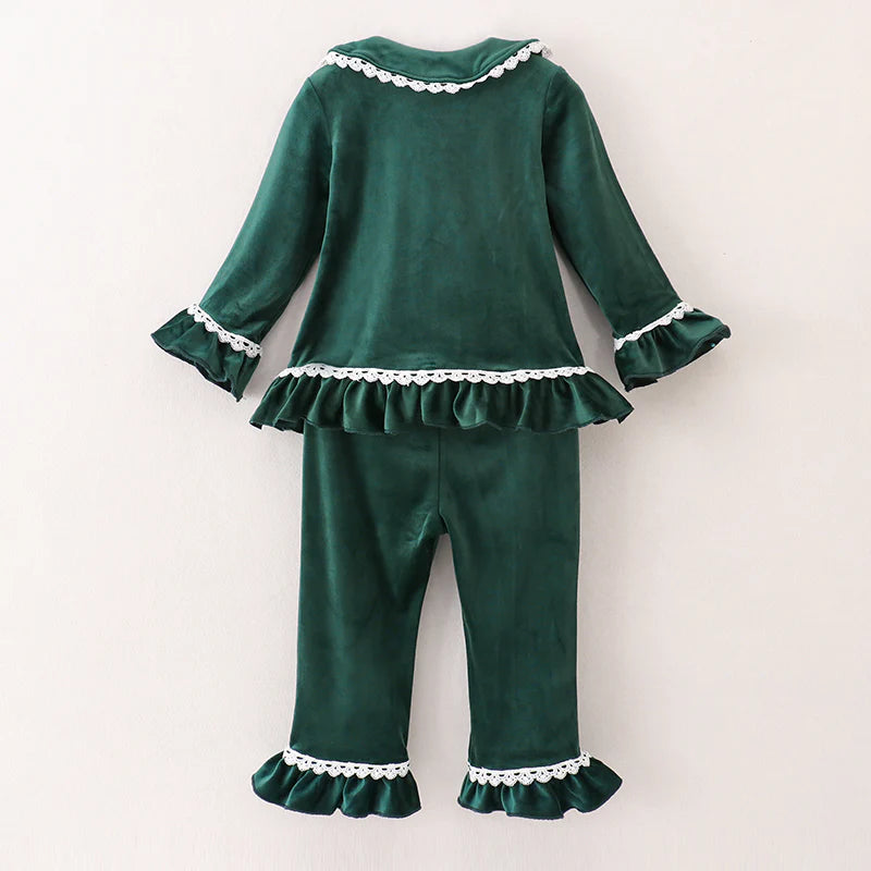Green Velvet Christmas Pjs (Girls) | Preorder