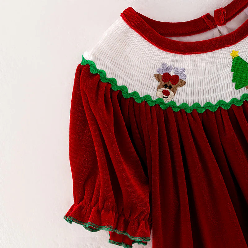 Red Velvet Smocked Dress | Preorder