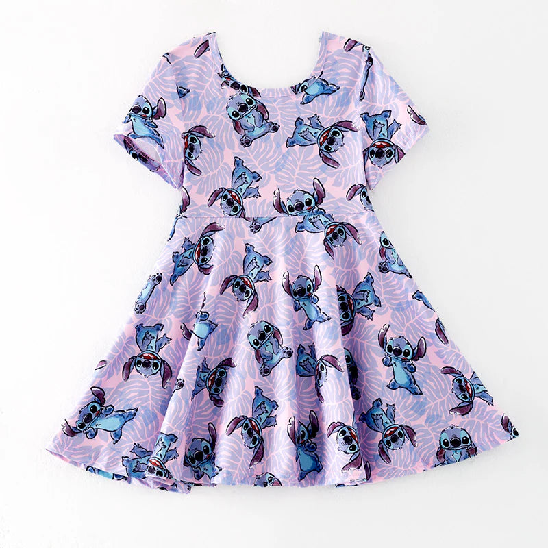 Purple Leaf & Cartoon Print Twirl Dress | Preorder