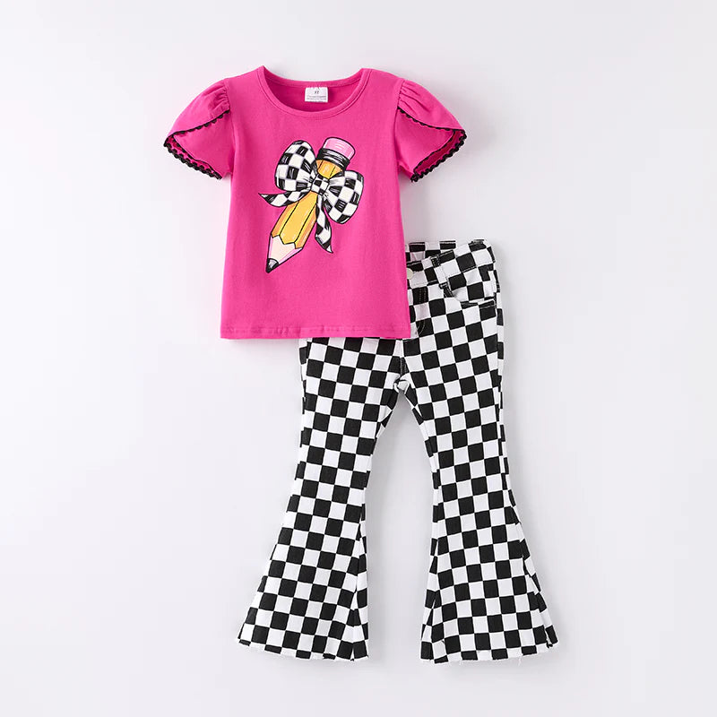 Checks and Bows Bell Bottom Set | Preorder