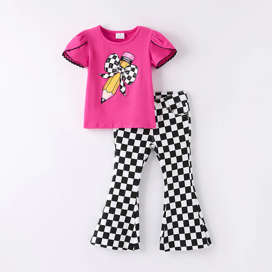 Checks and Bows Bell Bottom Set | Preorder