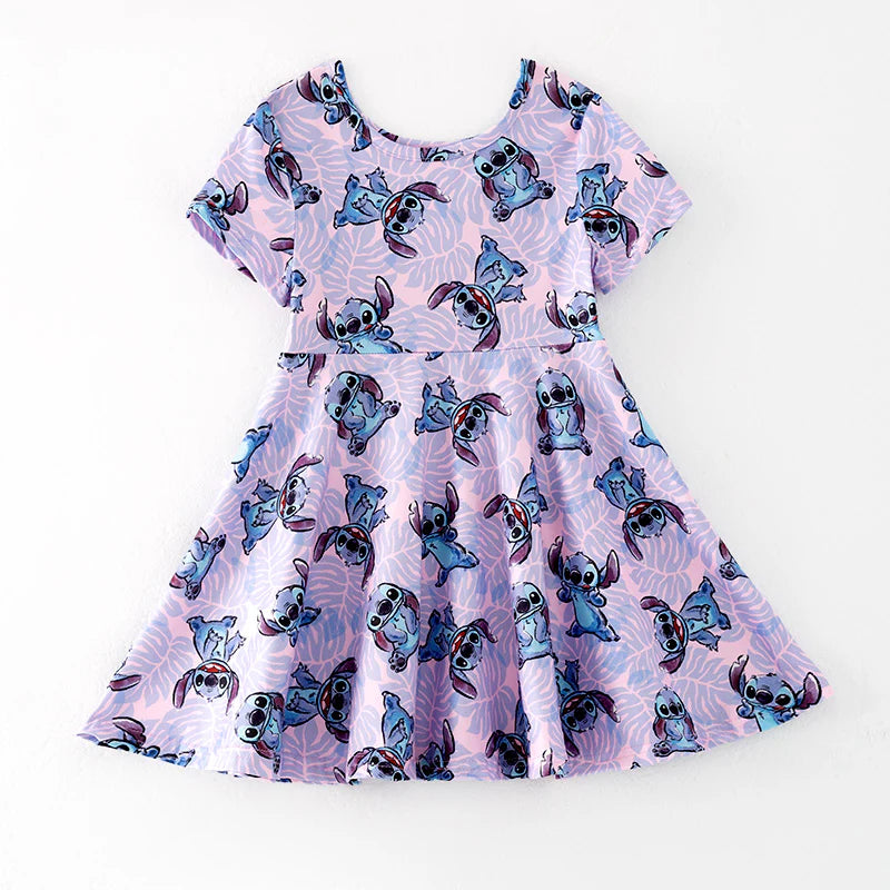 Purple Leaf & Cartoon Print Twirl Dress | Preorder