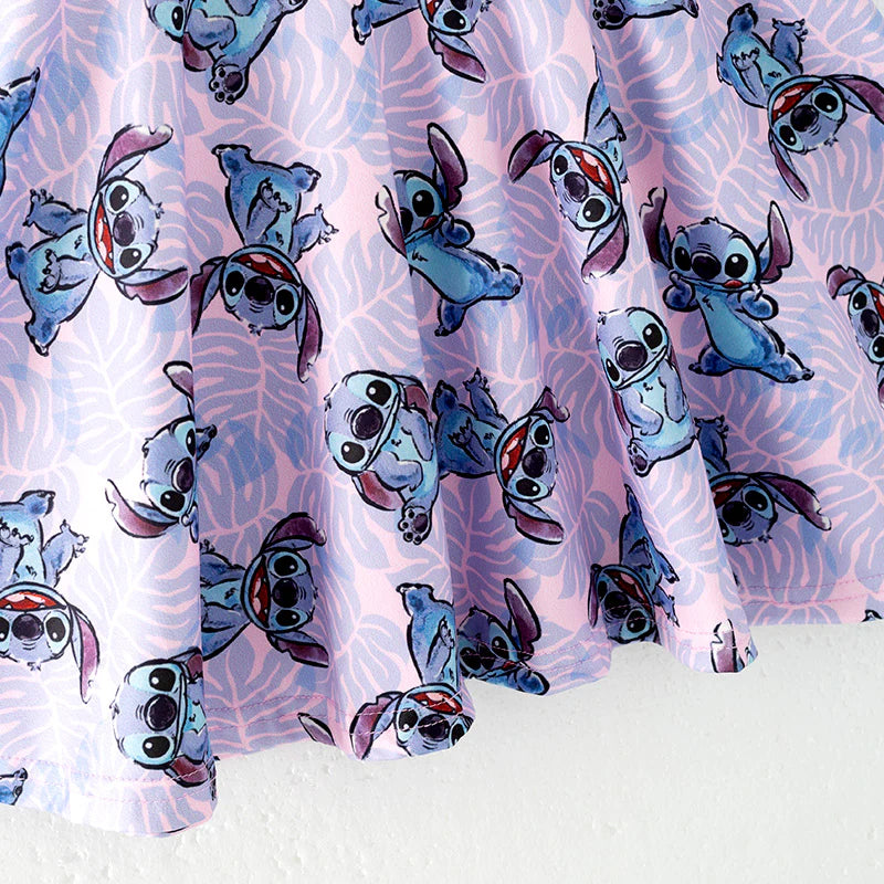 Purple Leaf & Cartoon Print Twirl Dress | Preorder