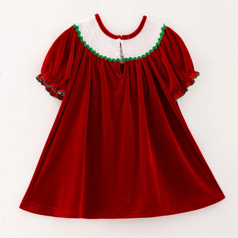 Red Velvet Smocked Dress | Preorder