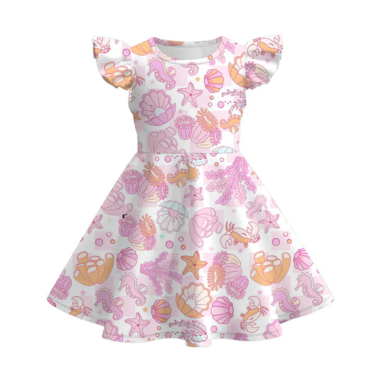 Star Fish & Pink Clams Twirl Dress  | Preorder
