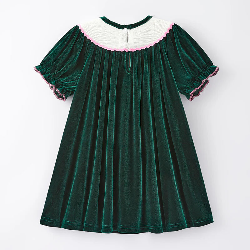 Green Velvet Smocked Dress | Preorder