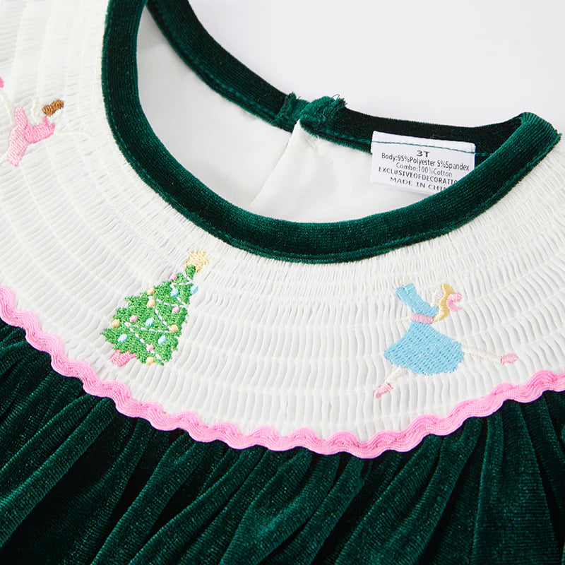 Green Velvet Smocked Dress | Preorder