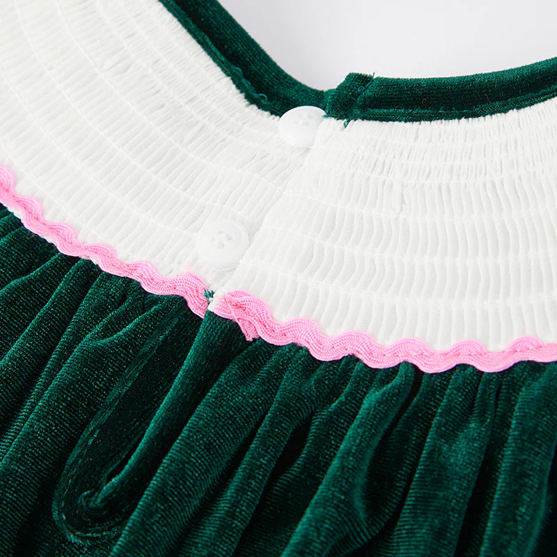 Green Velvet Smocked Dress | Preorder