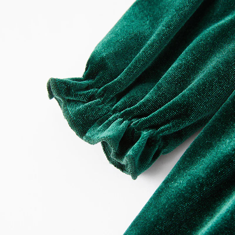 Gingerbread Green Velvet Smocked Dress | Preorder
