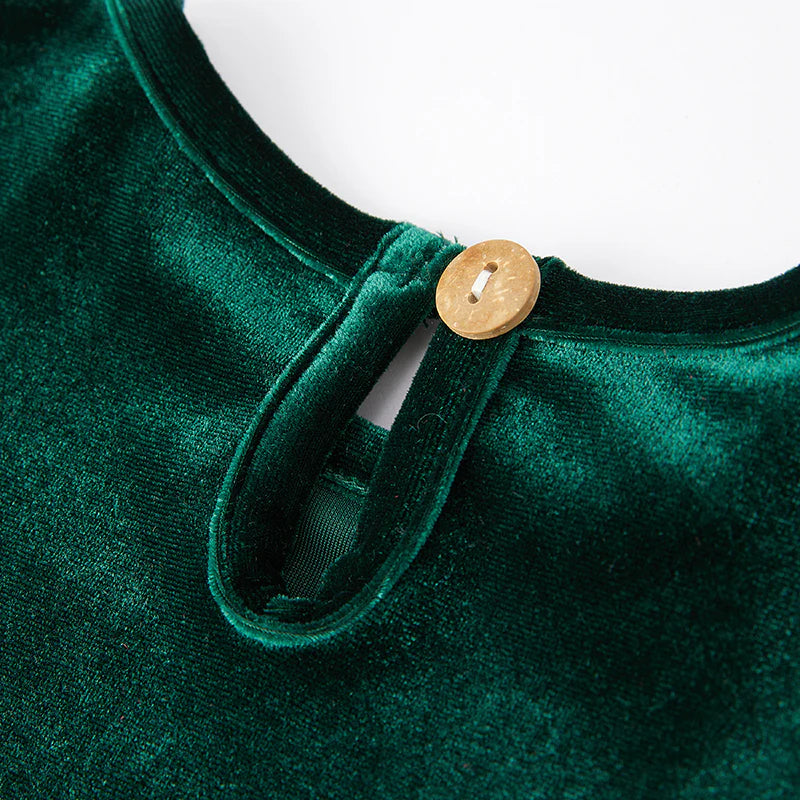 Gingerbread Green Velvet Smocked Dress | Preorder