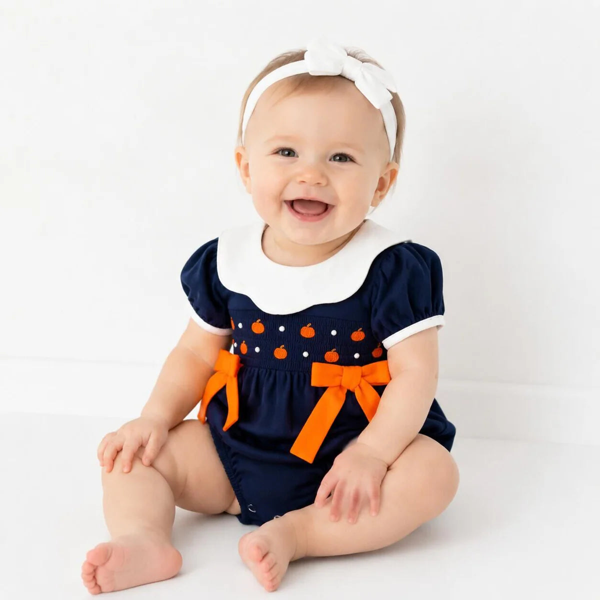 PUMPKIN SMOCKED ROMPER | PREORDER