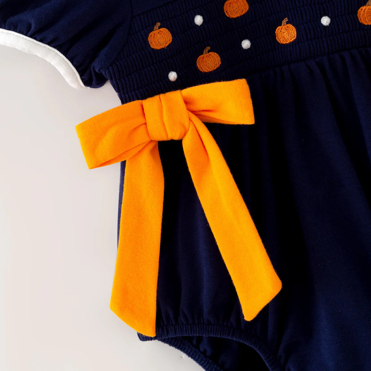 PUMPKIN SMOCKED ROMPER | PREORDER